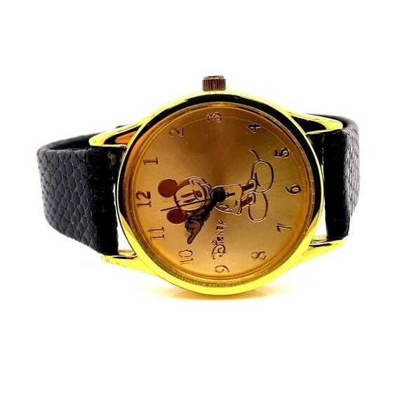 Walt Disney Mickey Mouse MCK168 30.5MM Gold Tone Leather Strap Watch w/ Box! 123 - Picture 3 of 8